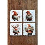 Begoloni Stone Decor Doğal Taş Bardak Altlığı - Christmast Clipart Baskılı 10x10cm Yeni Yıl Stone Coasters 497