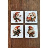Begoloni Stone Decor Doğal Taş Bardak Altlığı - Christmast Clipart Baskılı 10x10cm Yeni Yıl Stone Coasters 503