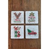 Begoloni Stone Decor Doğal Taş Bardak Altlığı - Christmast Yeni Yıl Baskılı 10x10cm Ai Noel - Stone Coasters 536