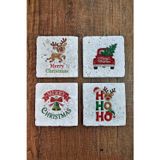 Begoloni Stone Decor Doğal Taş Bardak Altlığı - Christmast Yeni Yıl Baskılı 10x10cm Ai Noel - Stone Coasters 537