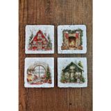 Begoloni Stone Decor Doğal Taş Bardak Altlığı - Christmast Yeni Yıl Baskılı 10x10cm Ai Noel - Stone Coasters 540