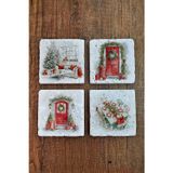 Begoloni Stone Decor Doğal Taş Bardak Altlığı - Christmast Yeni Yıl Baskılı 10x10cm Ai Noel - Stone Coasters 542