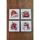 Begoloni Stone Decor Doğal Taş Bardak Altlığı - Christmast Yeni Yıl Baskılı 10x10cm Ai Noel - Stone Coasters 543