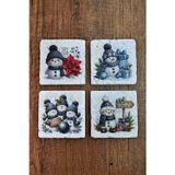 Begoloni Stone Decor Doğal Taş Bardak Altlığı - Christmast Yeni Yıl Baskılı 10x10cm Ai Noel - Stone Coasters 549