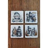 Begoloni Stone Decor Doğal Taş Bardak Altlığı - Christmast Yeni Yıl Baskılı 10x10cm Ai Noel - Stone Coasters 553