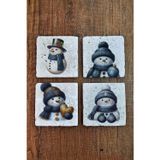 Begoloni Stone Decor Doğal Taş Bardak Altlığı - Christmast Yeni Yıl Baskılı 10x10cm Ai Noel - Stone Coasters 556