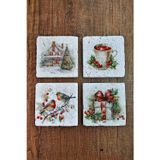 Begoloni Stone Decor Doğal Taş Bardak Altlığı - Christmast Yeni Yıl Baskılı 10x10cm Ai Noel - Stone Coasters 559