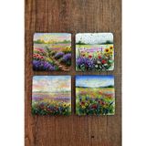 Begoloni Stone Decor Doğal Taş Bardak Altlığı - Çiçek Bahçesi Baskılı Bardak Altlığı 10x10cm Ai Stone Coasters 576