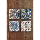 Begoloni Stone Decor Doğal Taş Bardak Altlığı Çini Desenler Baskılı 4'lü Set - Stone Coasters