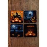 Begoloni Stone Decor Doğal Taş Bardak Altlığı - Hallowen Baskılı 10x10cm Stone Coasters 488