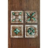 Begoloni Stone Decor Doğal Taş Bardak Altlığı Hint Desenler Baskılı 4'lü Set