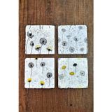 Begoloni Stone Decor Doğal Taş Bardak Altlığı - Karahindiba Baskılı Bardak Altlığı 10x10cm Ai Stone Coasters 579