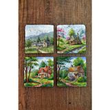 Begoloni Stone Decor Doğal Taş Bardak Altlığı - Köy Evleri Baskılı Bardak Altlığı 10x10cm Ai Stone Coasters 578