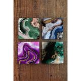 Begoloni Stone Decor Doğal Taş Bardak Altlığı Mermer Desenler Baskılı 4'lü Set