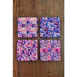 Begoloni Stone Decor Doğal Taş Bardak Altlığı - Mor DesenlerBaskılı 10x10cm Stone Coasters