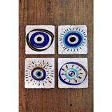 Begoloni Stone Decor Doğal Taş Bardak Altlığı Nazar Boncuğu Baskılı 4'lü Set - Stone Coasters 273