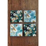 Begoloni Stone Decor Doğal Taş Bardak Altlığı Papatya Desen Baskılı 10x10cm Stone Coasters 4'lü Set