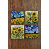 Begoloni Stone Decor Doğal Taş Bardak Altlığı - Papatya Desenler Baskılı Bardak Altlığı 10x10cm Ai Stone Coasters 572
