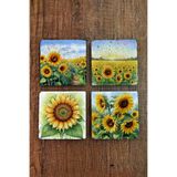 Begoloni Stone Decor Doğal Taş Bardak Altlığı - Papatya Desenler Baskılı Bardak Altlığı 10x10cm Ai Stone Coasters 574