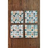 Begoloni Stone Decor Doğal Taş Bardak Altlığı - Renkli Muted Desenler Baskılı 10x10cm Stone Coasters