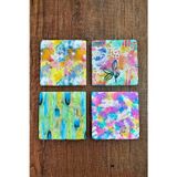 Begoloni Stone Decor Doğal Taş Bardak Altlığı - Renkli Sulu Boya Desenler Baskılı 10x10cm Stone Coasters
