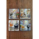 Begoloni Stone Decor Doğal Taş Bardak Altlığı - Sevimli Kediler Baskılı Bardak Altlığı 10x10cm Ai Stone Coasters 580
