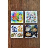 Begoloni Stone Decor Doğal Taş Bardak Altlığı - Sevimli Kediler Baskılı Bardak Altlığı 10x10cm Ai Stone Coasters 582