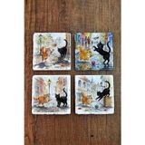 Begoloni Stone Decor Doğal Taş Bardak Altlığı - Sevimli Kediler Baskılı Bardak Altlığı 10x10cm Ai Stone Coasters 584