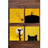 Begoloni Stone Decor Doğal Taş Bardak Altlığı Ters Işık Sarı Renkler Baskılı 4'lü Set