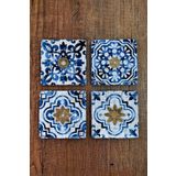 Begoloni Stone Decor Doğal Taş Bardak Altlığı Tile Desen Baskılı 10x10cm Stone Coasters 4'lü Set