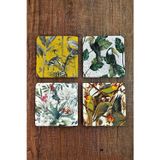 Begoloni Stone Decor Doğal Taş Bardak Altlığı Tropikal Desenler 1 Baskılı 4'lü Set