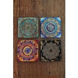 Begoloni Stone Decor Doğal Taş Bardak Altlığı Uv Baskılı 4'lü Set - Mandala Yaşam Çiçeği Sri Yantra - Stone Coasters