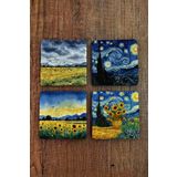 Begoloni Stone Decor Doğal Taş Bardak Altlığı - Van Gogh AI Eserleri Baskılı 10x10cm Yapay Zeka Stone Coasters 482
