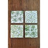 Begoloni Stone Decor Doğal Taş Bardak Altlığı - Yeşil Bitkiler Baskılı 10x10cm Stone Coasters