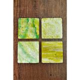 Begoloni Stone Decor Doğal Taş Bardak Altlığı - Yeşil Sarı Desenler Baskılı 10x10cm Stone Coasters