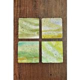 Begoloni Stone Decor Doğal Taş Bardak Altlığı - Yeşil Sulu Boya Desenler Baskılı 10x10cm Stone Coasters