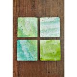 Begoloni Stone Decor Doğal Taş Bardak Altlığı - Yeşil Turkuaz Desenler Baskılı 10x10cm Stone Coasters