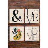Begoloni Stone Decor Doğaltaş Bardak Altlığı 4'lü Set - Love & Home Uv Baskılı Doğal Taş Bardak Altı