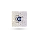 Begoloni Stone Decor Doğaltaş Bardak Altlığı Nazar Boncuğu Baskılı 10x10cm %100 Traverten Doğal Taş
