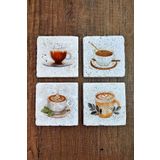Begoloni Stone Decor Kahve Temalı Doğal Taş Bardak Altlığı - Stone Coasters