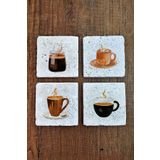 Begoloni Stone Decor Kahve ve Çay Temalı Doğal Taş Bardak Altlığı - Stone Coasters