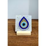 Begoloni Stone Decor Masa Üstü Doğal Taş Tablo - Masa Tablosu 10x10cm - Nazar Baskılı Dekor