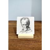 Begoloni Stone Decor Masa Üstü Taş Tablo - Masa Tablosu 10x10cm - Atatürk Portesi Baskılı Tablo