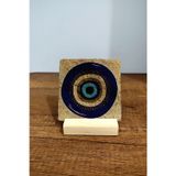 Begoloni Stone Decor Masa Üstü Taş Tablo - Masa Tablosu 15x15cm - Sarı Nazar Baskılı Dekor