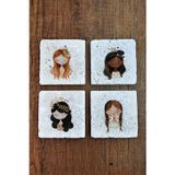 Begoloni Stone Decor Sevimli Kızlar Temalı Doğal Taş Bardak Altlığı - Stone Coasters