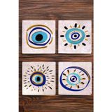 Begoloni Stone Decor Taş Bardak Altlığı Nazar Boncuğu Baskılı 4'lü Set