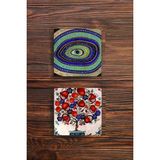 Begoloni Taş Bardak Altlığı Fil Nazar Nar Ağacı Nar Baskılı 2'li Set - 10 x 10 x 1 cm