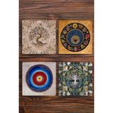 Begoloni Taş Bardak Altlığı Hayat Ağacı ve Nazar Baskılı 4'lü Set - 10 x 10 x 1 cm