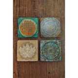 Begoloni Taş Bardak Altlığı Lotus, Siri Yantra Baskılı Baskılı 4'lü Set - Stone Coasters - 10 x 10 x 1 cm