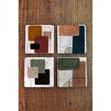 Begoloni Taş Bardak Altlığı Pastel Renkler Baskılı 4'lü Set - Stone Coasters